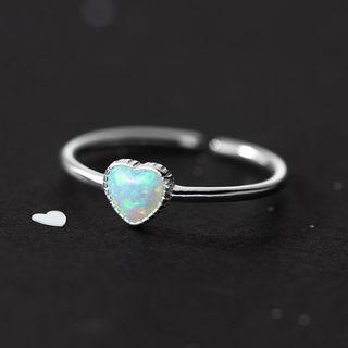 Heart Opal Sterling Silver Open Ring Silver - One Size