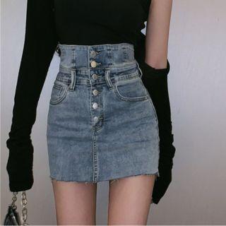 High Waist Denim Skirt / Cardigan / Camisole Top