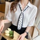 Short-sleeve Dotted Tie Accent Blouse