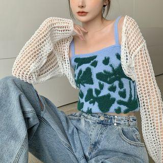 Perforated Light Cardigan / Cropped Camisole Top