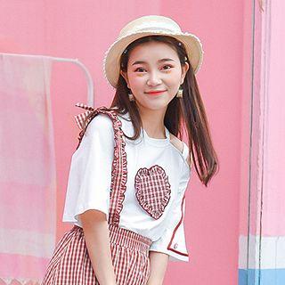 Short-sleeve Heart Applique T-shirt