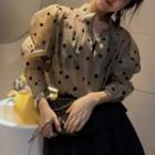 Puff-sleeve Dotted Blouse Dotted - Brown - One Size