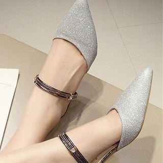 Glitter Pointed Toe Kitten Heel Mules