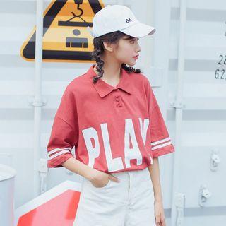 Elbow-sleeve Lettering Polo Shirt