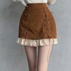 High-waist Lace-trim Lace-up Mini Skirt