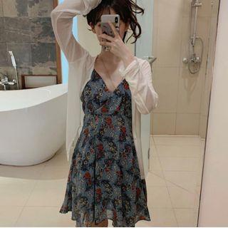 Spaghetti Strap Mini Floral Dress / Light Jacket