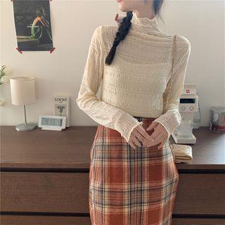 High-neck Ruched Plain Top