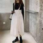 Long-sleeve Plain T-shirt / Suspender A-line Midi Skirt