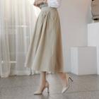 Band-waist Pleated-trim Flare Skirt