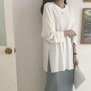 Slit-side Colored Long T-shirt
