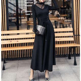 Long-sleeve Mock Neck Maxi A-line Dress