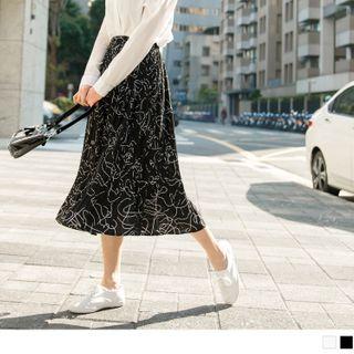 Printed Pleated A-line Chiffon Skirt