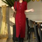 Short-sleeve Midi Knit Sheath Dress
