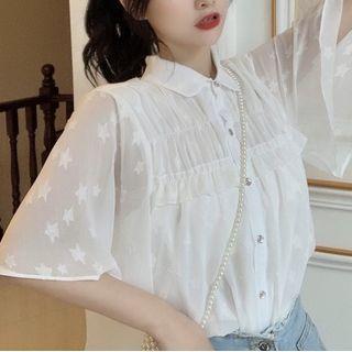 Chiffon Elbow-sleeve Shirt White - One Size