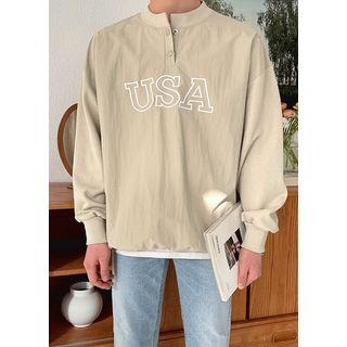 Usa Embroidered Henley-neck Sweatshirt