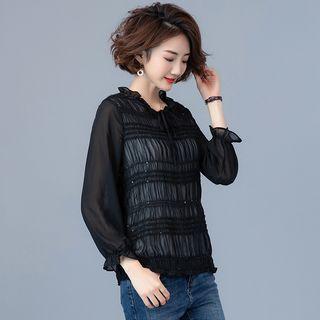 Plain Stand-collar Chiffon T Shirt