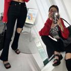 Cutout Fringed Boot-cut Jeans