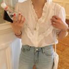 Short-sleeve Floral Embroidered Ruffled Blouse