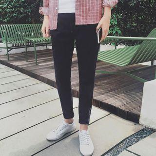 Lettering Embroidered Straight-cut Jeans