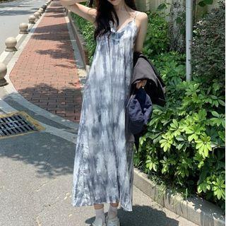 Spaghetti Strap Tie Dye Midi Shift Dress