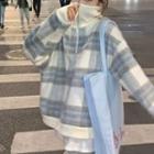 Turtleneck Half-zip Plaid Sweatshirt Blue & Off-white - One Size