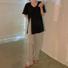Side-slit Short-sleeve T-shirt / Wide-leg Pants