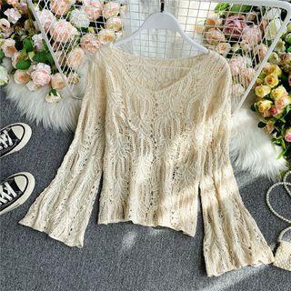 V-neck Crochet-lace Long-sleeve Top