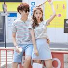 Couple Matching Short-sleeve Striped T-shirt / A-line Skirt / Shorts