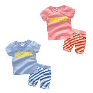 Set: Lettering T-shirt + Striped Shorts