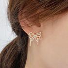 925 Sterling Silver Faux Pearl Ribbon Stud Earring 1 Pair - One Size