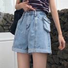 Pocketed High-waist Washed Denim Shorts