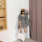 Set: Short-sleeve Jacket + Shirred-front Minidress