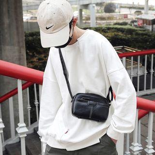 Stitched Trim Faux Leather Crossbody Bag Black - One Size