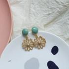 Flower Drop Earring 1 Pair - Earrings - Gold & Green - One Size