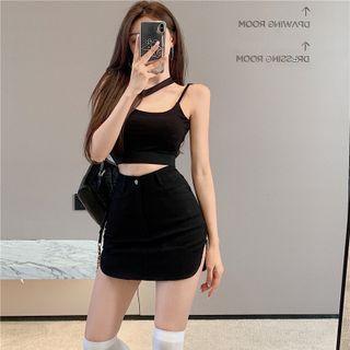 Asymmetrical Crop Tank Top / High-waist Mini Skirt