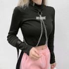 Turtleneck Chain Strap Cropped Knit Top
