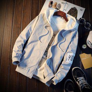 Embroidered Lettering Hooded Zip Jacket
