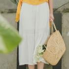 Plain Chiffon Midi Skirt White - One Size