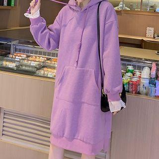 Plain Slit Hoodie Dress