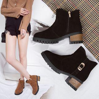 Block-heel Belt-strap Short Boots