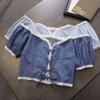 Short-sleeve Off-shoulder Denim Blouse