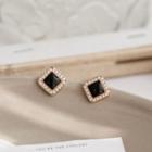Square Faux Pearl Earring 1 Pair - Earrings - Silver - Faux Pearl - Black - One Size