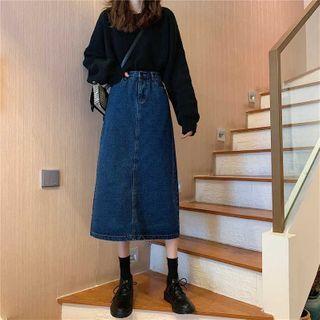 Midi A-line Denim Skirt / Belt