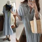 Striped Midi Shirtdress Stripes - Grayish Blue & White - One Size