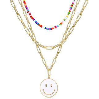 Smiley Face Pendant Layered Necklace