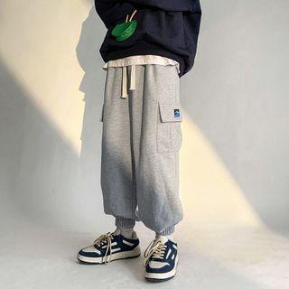 Elastic Waist Plain Loose Fit Cargo Sweatpants