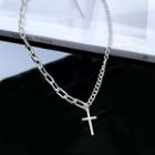 Cross Pendant Alloy Necklace 01 - Silver - One Size