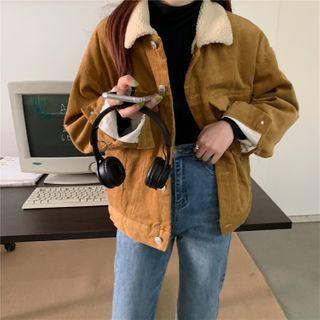 Plain Zipper Long-sleeve Fleece Cargo Jacket