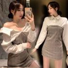 Shirt-panel Glen-plaid Mini Dress Gray - One Size