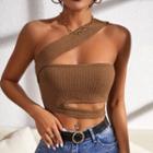 One-shoulder Cutout Cropped Knit Top